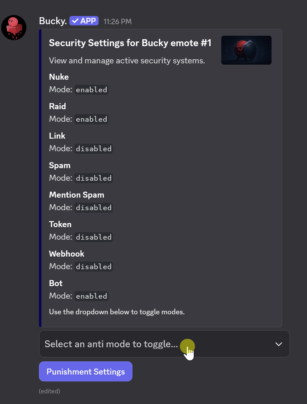 Bucky security settings in action